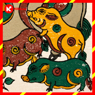 Bộ 7 Tranh Đông Hồ  Đàn lợn