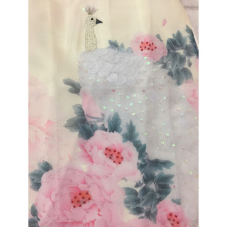 Áo dài dài Organza (quần+áo) trắng hồng