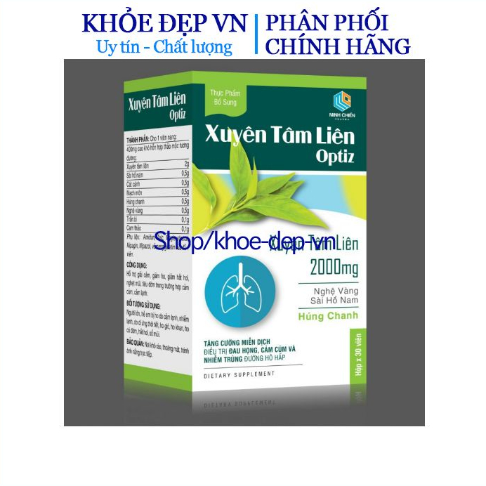Viên uống Xuyên tâm liên Optiz 2000mg - Tăng cường sức đề kháng - Hộp 30 viên