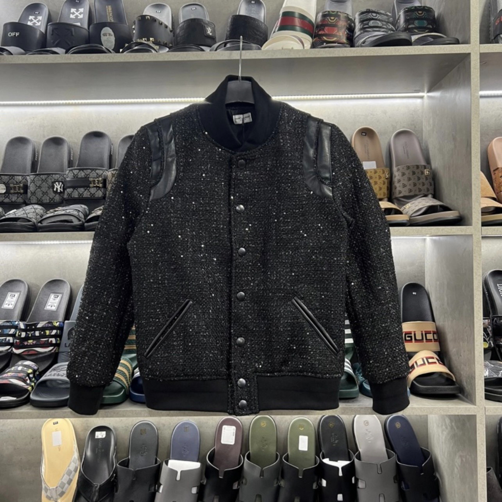 💥Áo dạ SAINT LAURENT LIKEAUU kim tuyến phối viền da cực sang bản sc 7945, áo bomber nam chất dạ dày dặn c