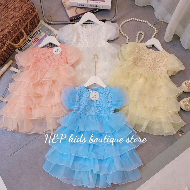Đầm tầng công chúa hình hoa thêu cho bé size 7 đến 20kg