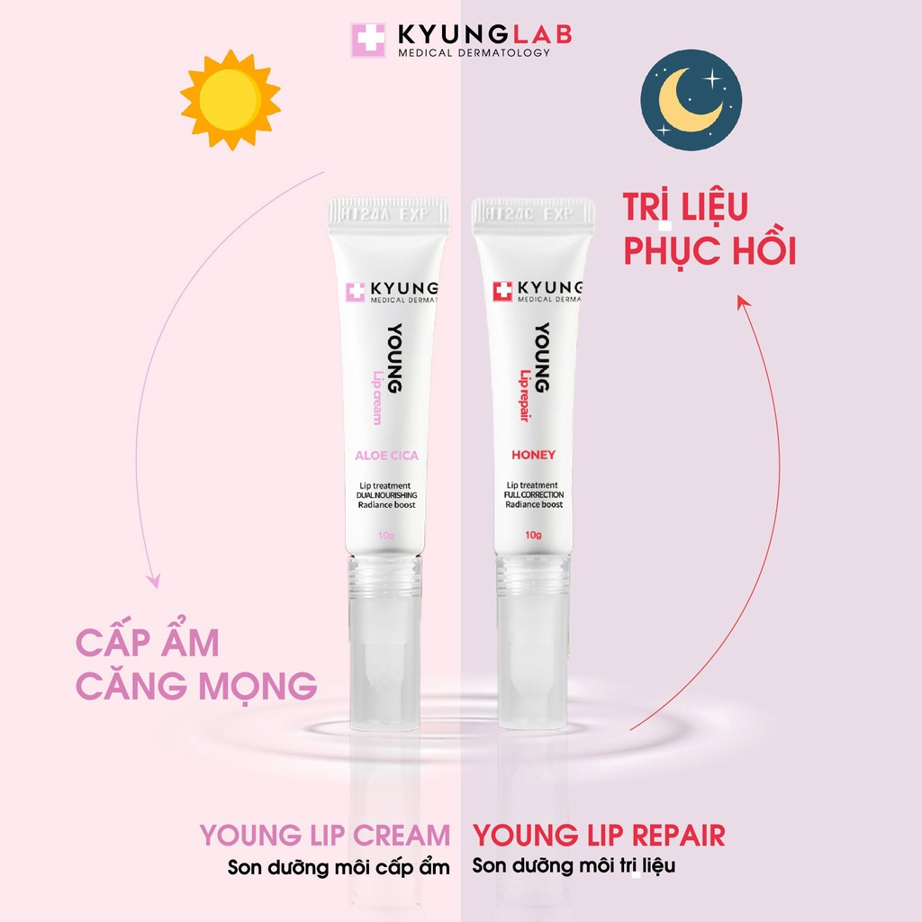 Son Dưỡng Và Son Treatment Kyunglab Cấp Ẩm Môi Căng Mịn Young Lip Cream & Repair Cho Môi Hư Tổn 10g - Gazumi Beauty