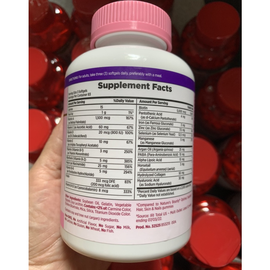 Viên Uống Đẹp Da, Tóc, Móng 250 viên Nature's Bounty HAIR SKIN & NAILS