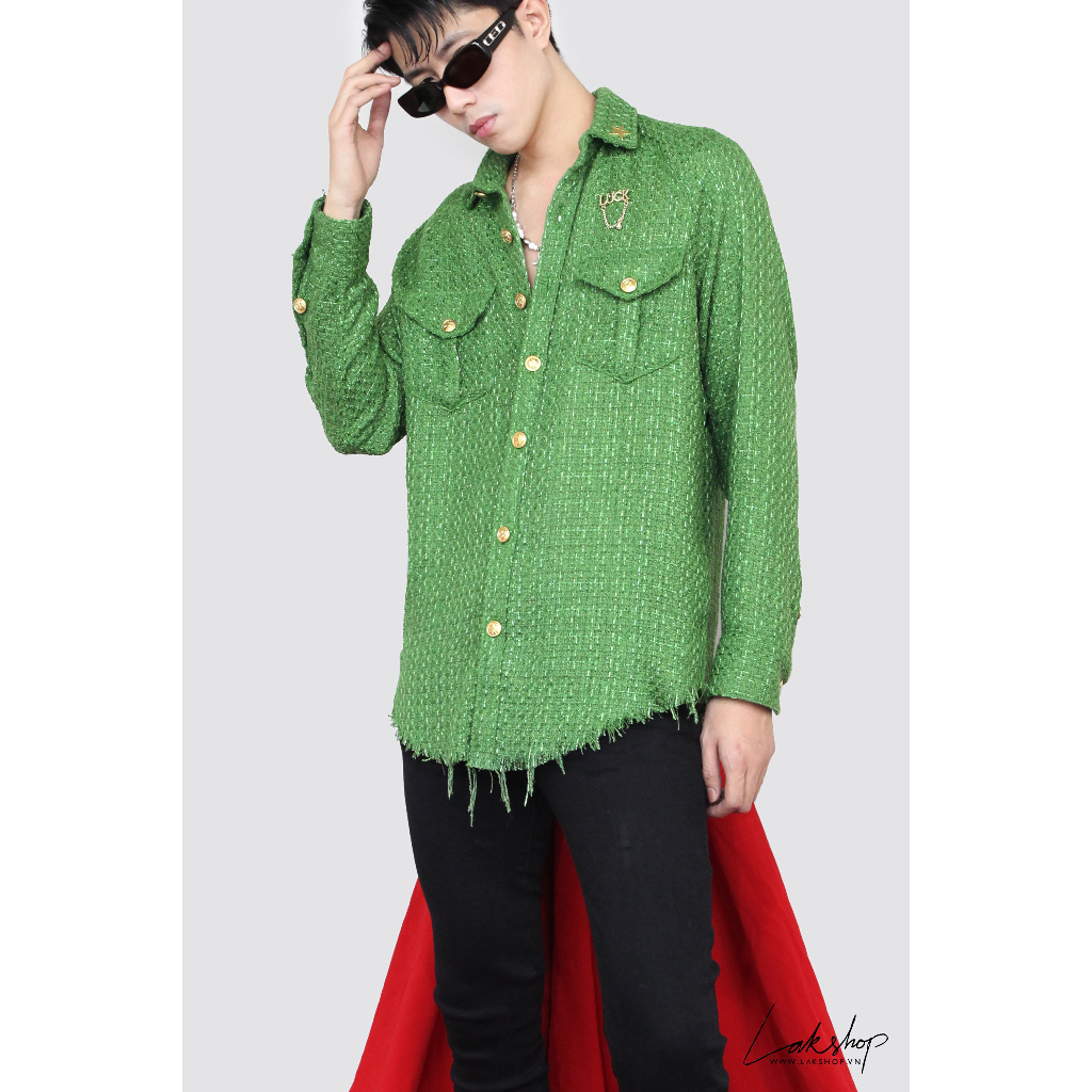 Áo Sơmi Dạ Lak Studios Luck Star Brooch Green Tweed Shirt