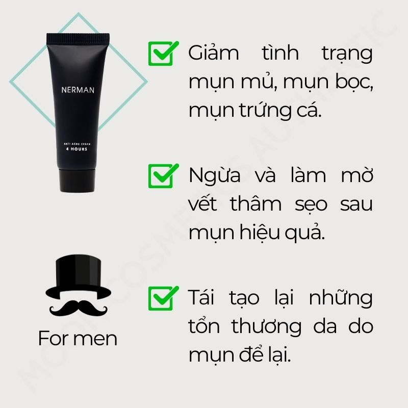 Kem Ngừa Mụn Nam Giới Nerman Anti Acne Cream 4 Hours 10ml - Hàng Chính Hãng