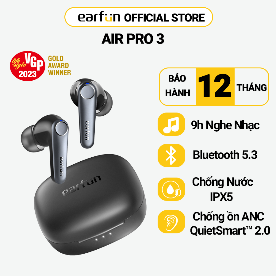 Tai nghe True Wireless Bluetooth EARFUN Air Pro 3, chống ồn ANC, 6 micro, sạc không dây