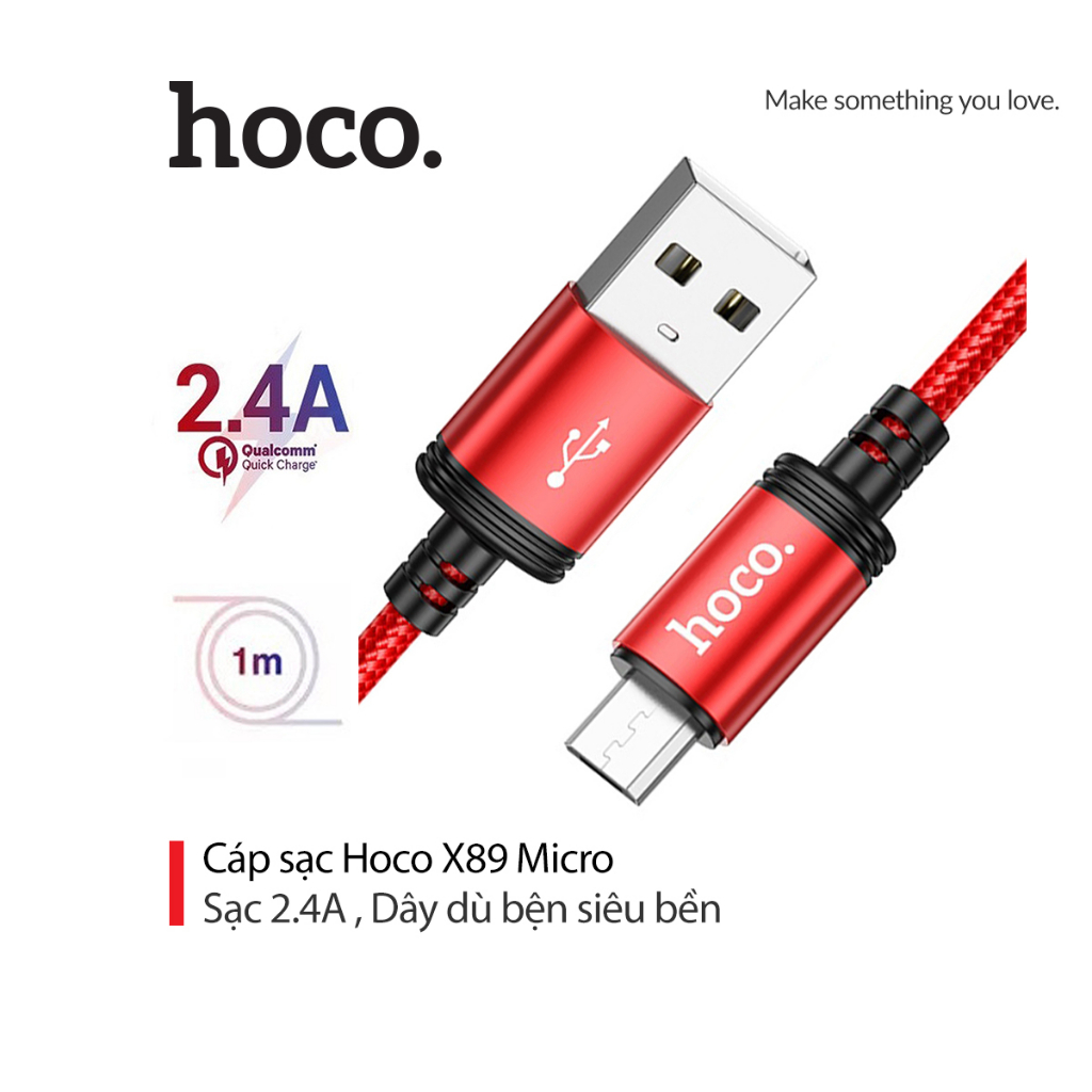 Cáp sạc 2.4A Hoco X89 Micro vải dù bện siêu bền dài 1M cho Android ( Đỏ )