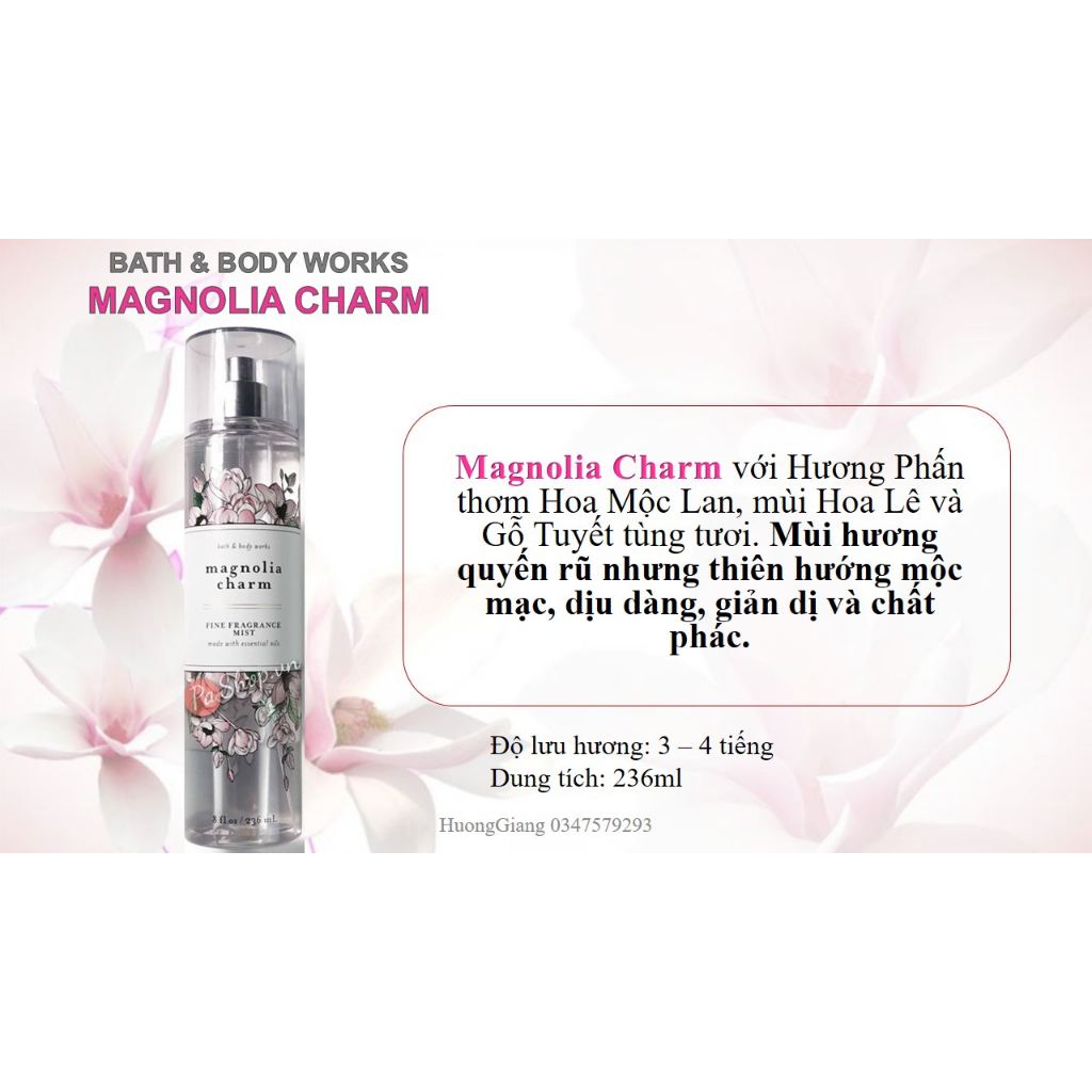 Xịt thơm Bodymist GIÁ RẺ Magnolia Charm dịu dàng - Chiết 10ml