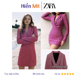 ZARA Đức - Đầm chính hãng auth new tag cao cấp có sẵn sale váy 8342/225 houndstood vest blazer hồng đen caro
