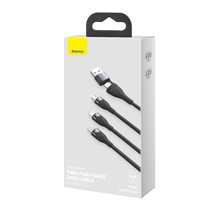 Dây sạc nhanh 3 đầu 100w cho các dòng điện thoại chính hãng Baseus