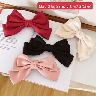 Kẹp tóc phối nơ lụa bản to tiểu thư phong cách Hàn Quốc