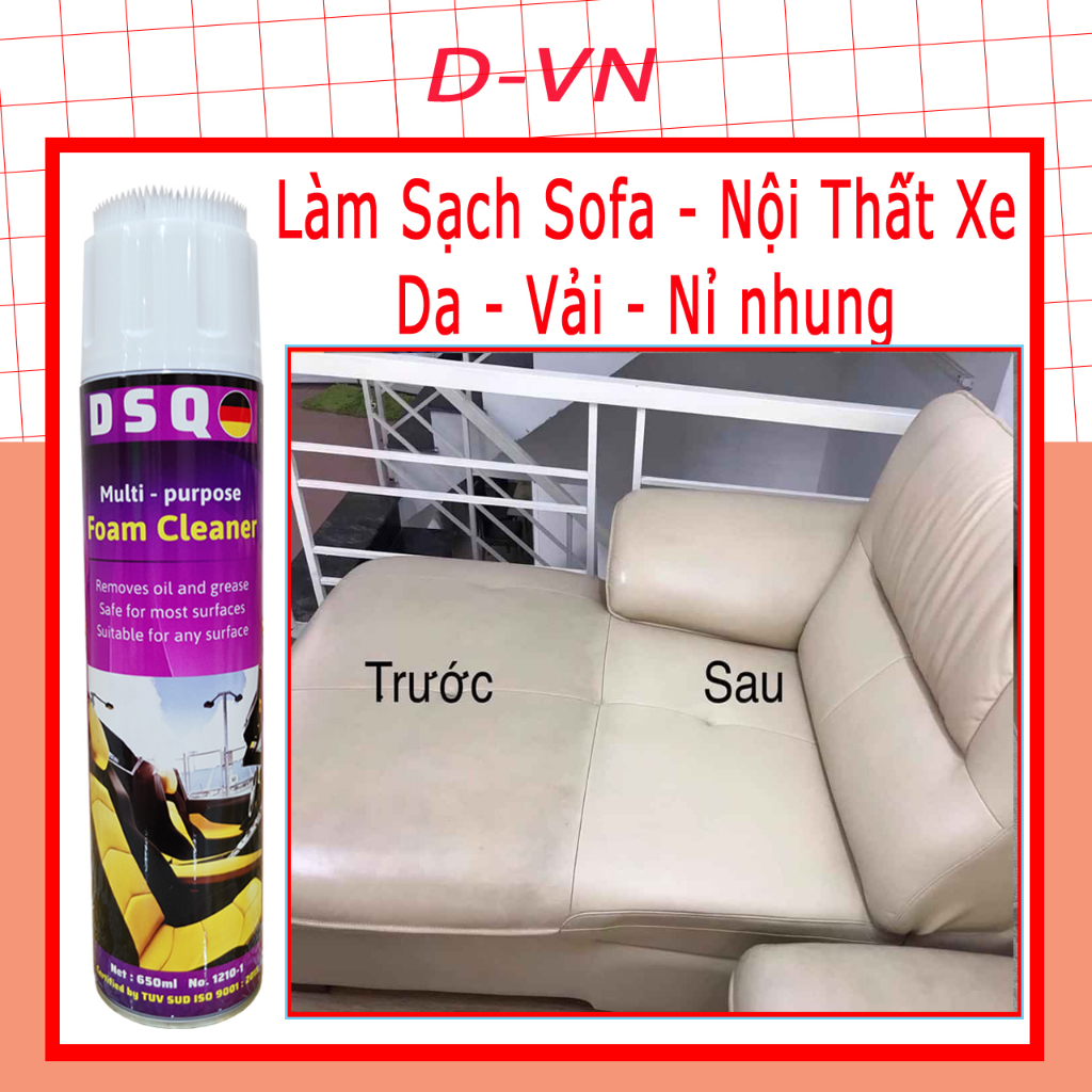 Vệ Sinh Nội Thất Ô tô - Vệ Sinh Ghế Sofa Da, Taplo, Thảm Lót Sàn, Dung Dịch Tẩy Rửa - DSQ Foam Cleaner