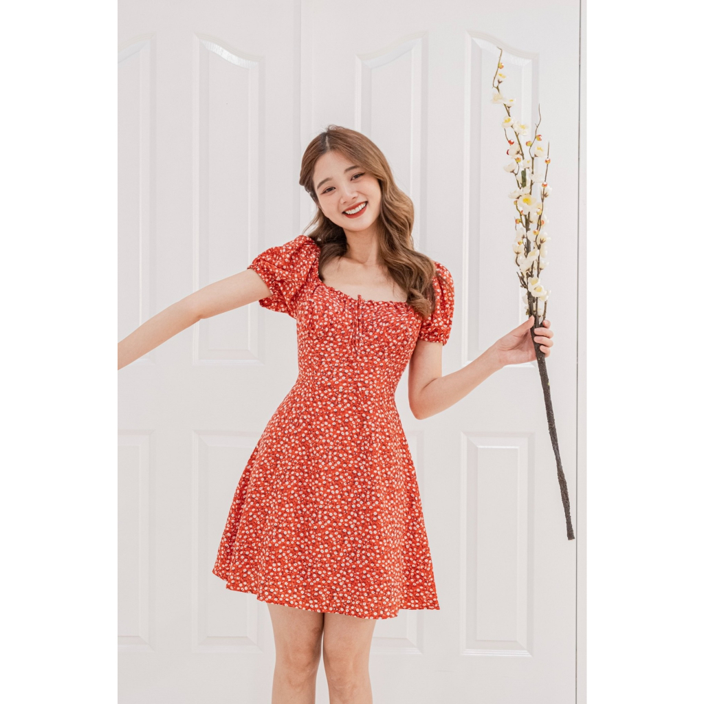 Đầm LARA - Đầm nhún ngực cột nơ