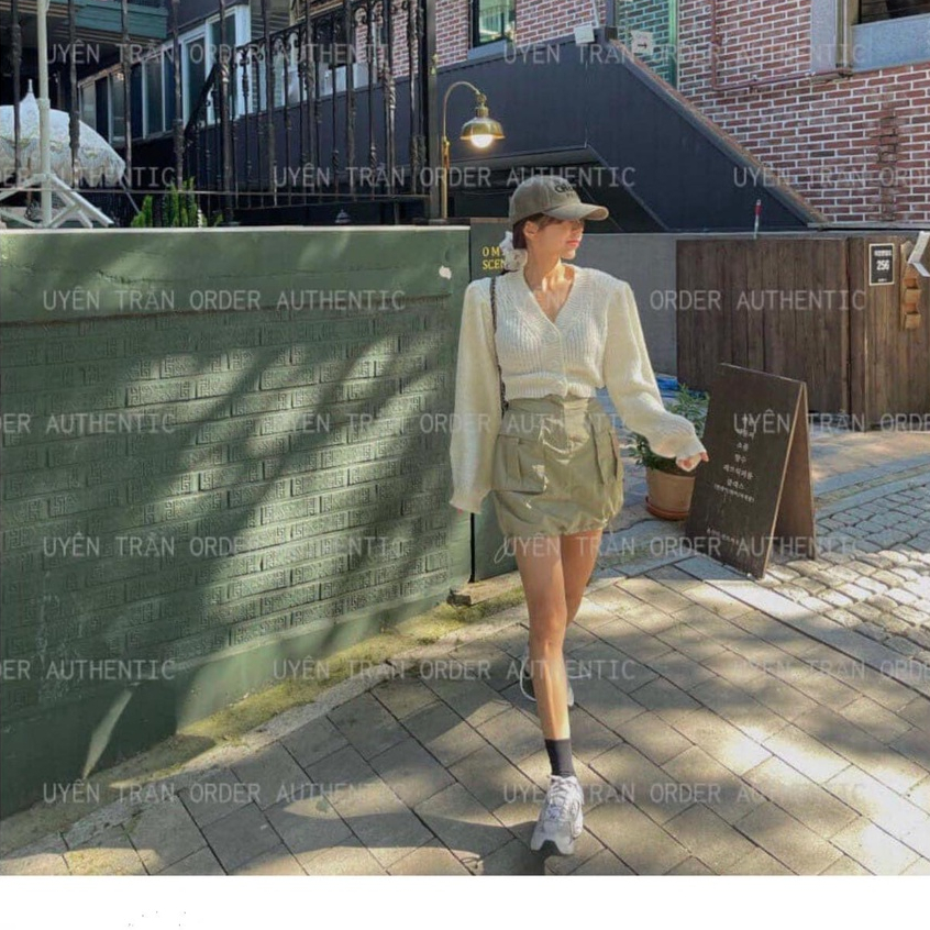 H&M Đức - Áo khoác cardigan len dày tay phồng vặn thừng nút trắng nâu tím sale auth cao cấp chính hãng có sẵn 1080845002