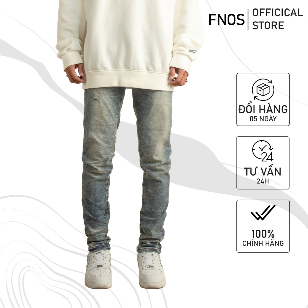 Quần Skinny Jeans Nam FNOS Streetwear Màu Xanh Trơn NZ46 - Local Brand Chính Hãng