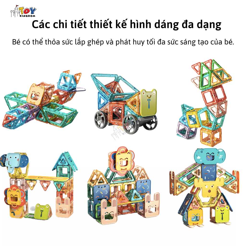 Xếp Hình Nam Châm Thông Minh Ahihi 40, 60, 80 Chi Tiết Magnetic, Có Sách Hướng Dẫn Đi Kèm, Giúp Bé Sáng Tạo
