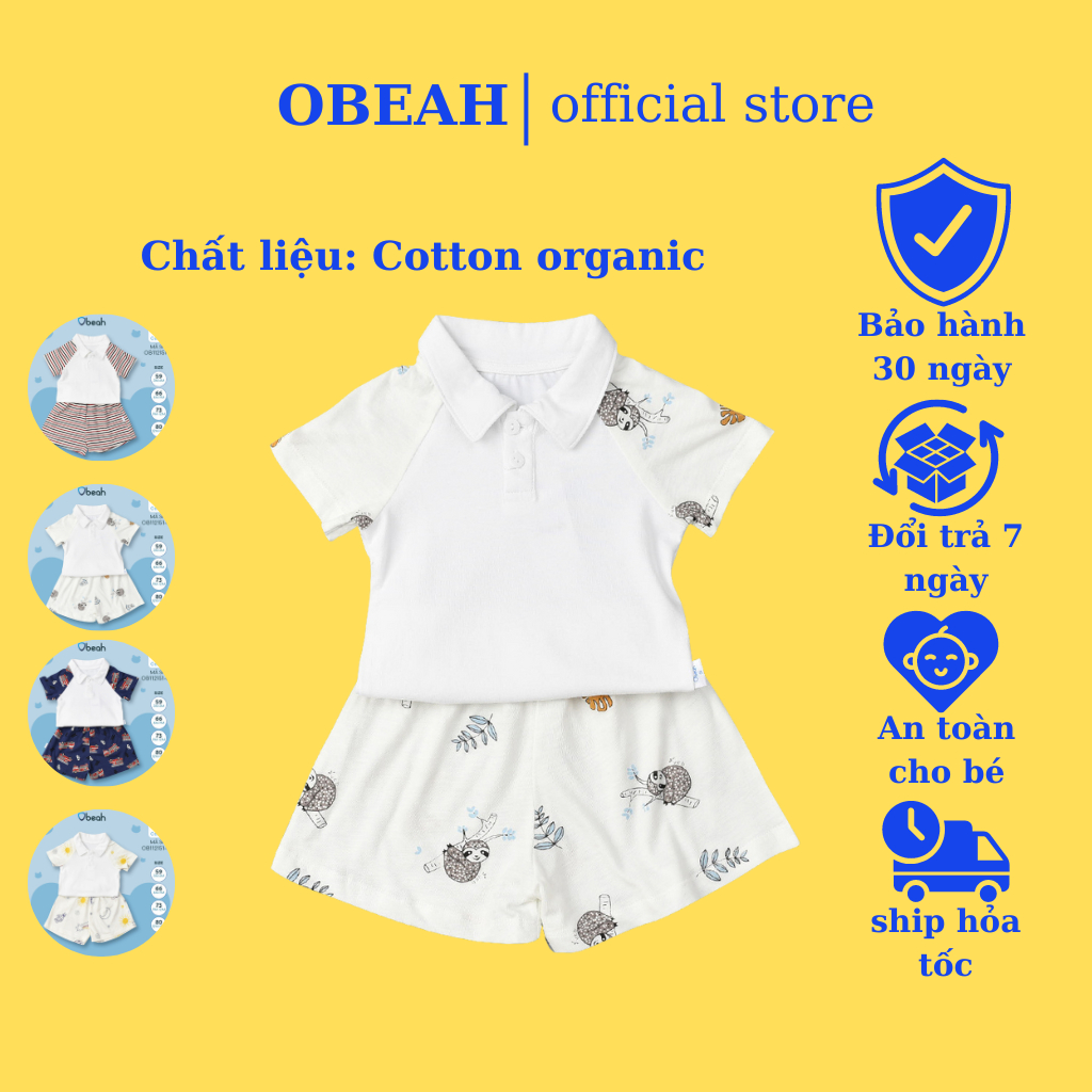 bộ cộc Polo bé trai Obeah chất liệu cotton thoáng mát thấm hút mồ hôi