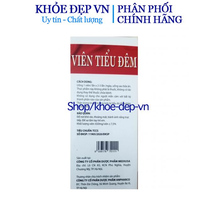 Viên tiểu đêm hộp 30 viên giảm tiểu đêm, tiểu nhiều lần, tiểu rắt, tiểu không tự chủ