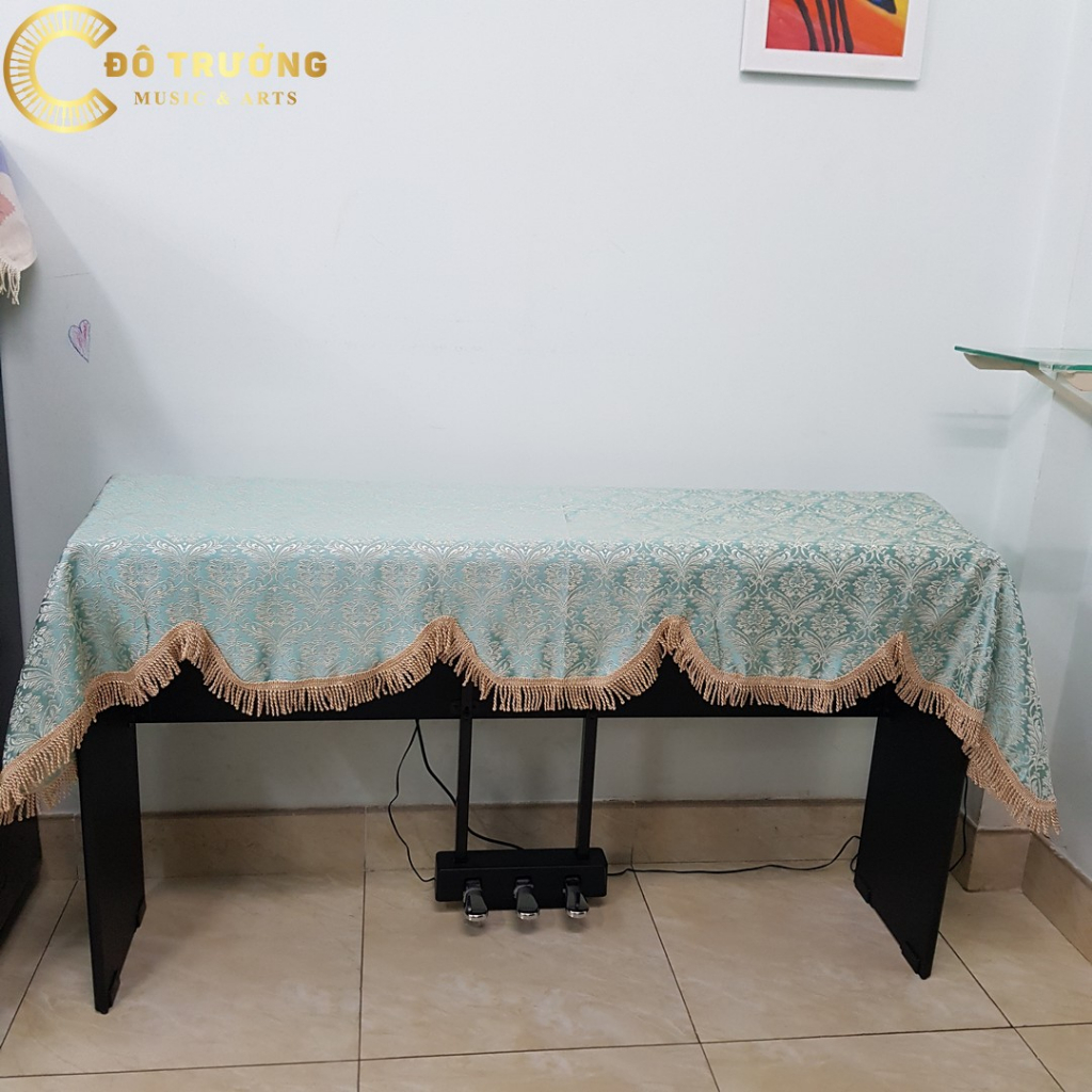 Khăn phủ đàn Piano điện hoa văn màu xanh gấm