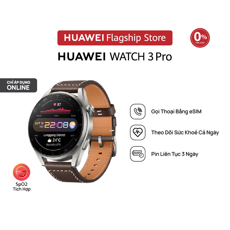 Đồng Hồ Thông Minh HUAWEI WATCH 3 Pro | Gọi Thoại Bằng eSIM | Pin Lên Đến 5 Ngày