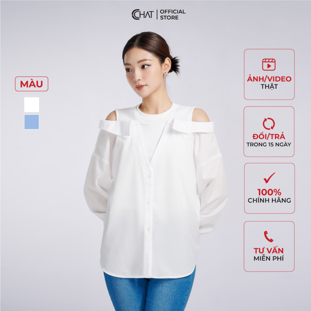 Áo Sơ Mi Nữ 𝐂𝐂𝐇𝐀𝐓 Kiểu Phối Thun Trong Chất Liệu Thô Cao Cấp 62ADT8007ST