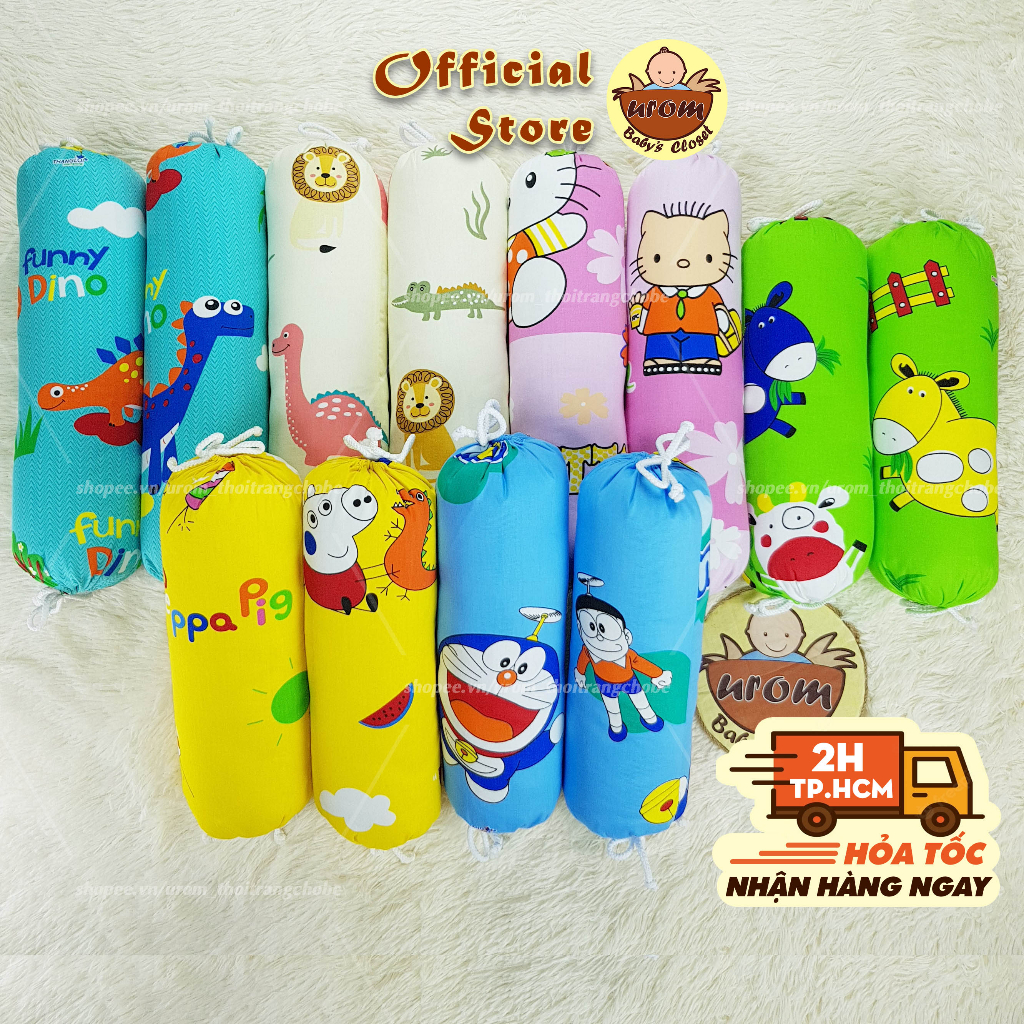 Bộ gối ôm chặn cho bé sơ sinh 40cm, 50cm vỏ Cotton Thắng Lợi họa tiết hoạt hình trẻ em bông gòn Microfiber