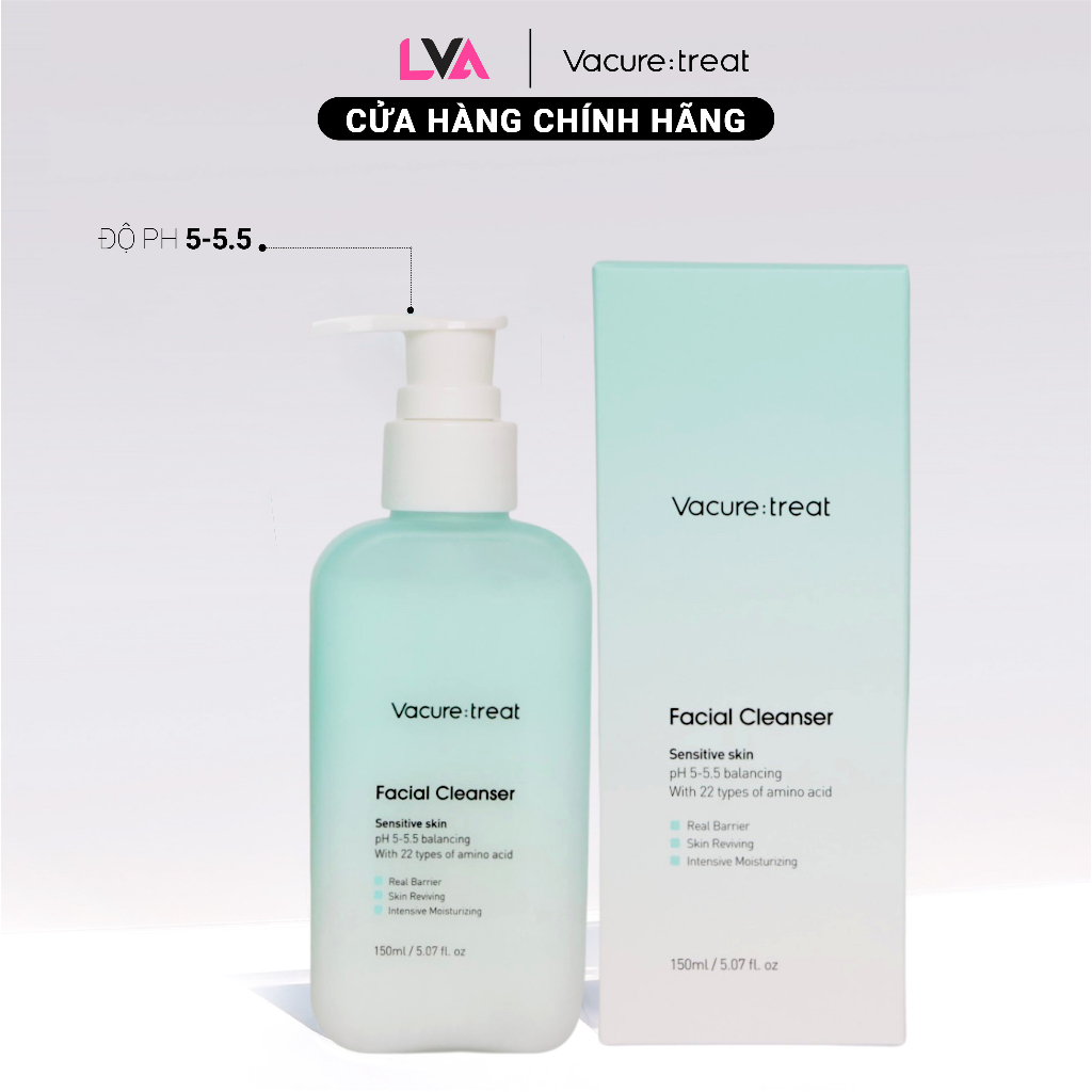 Sữa rửa mặt Làm Sạch Dịu Nhẹ Vacure:treat Facial Cleanser pH 5-5.5 For Sensitive Skin 150ml