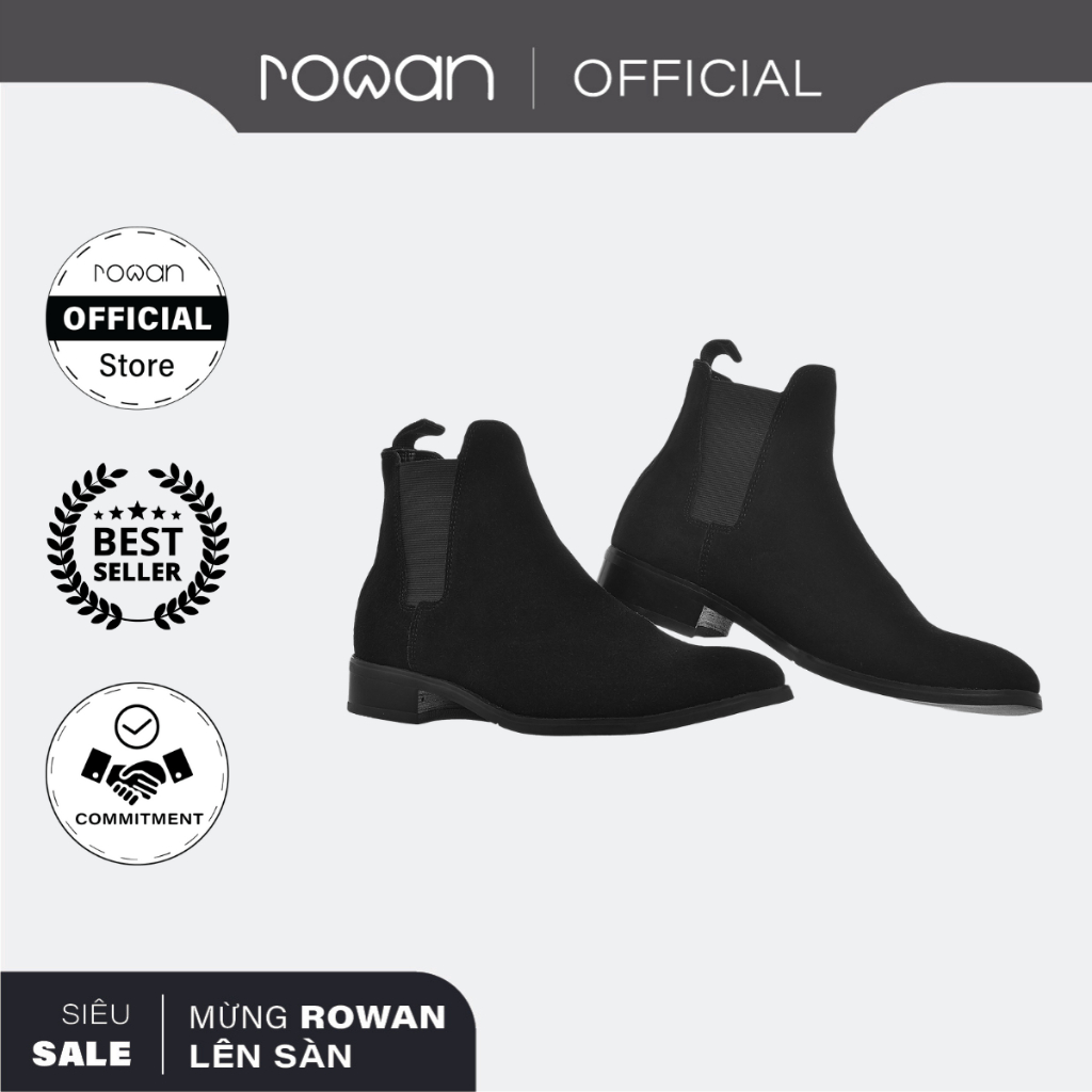 Giày boots nam Rowan Suede Chelsea Boots In Black Color - Da bò cao cấp thật 100%