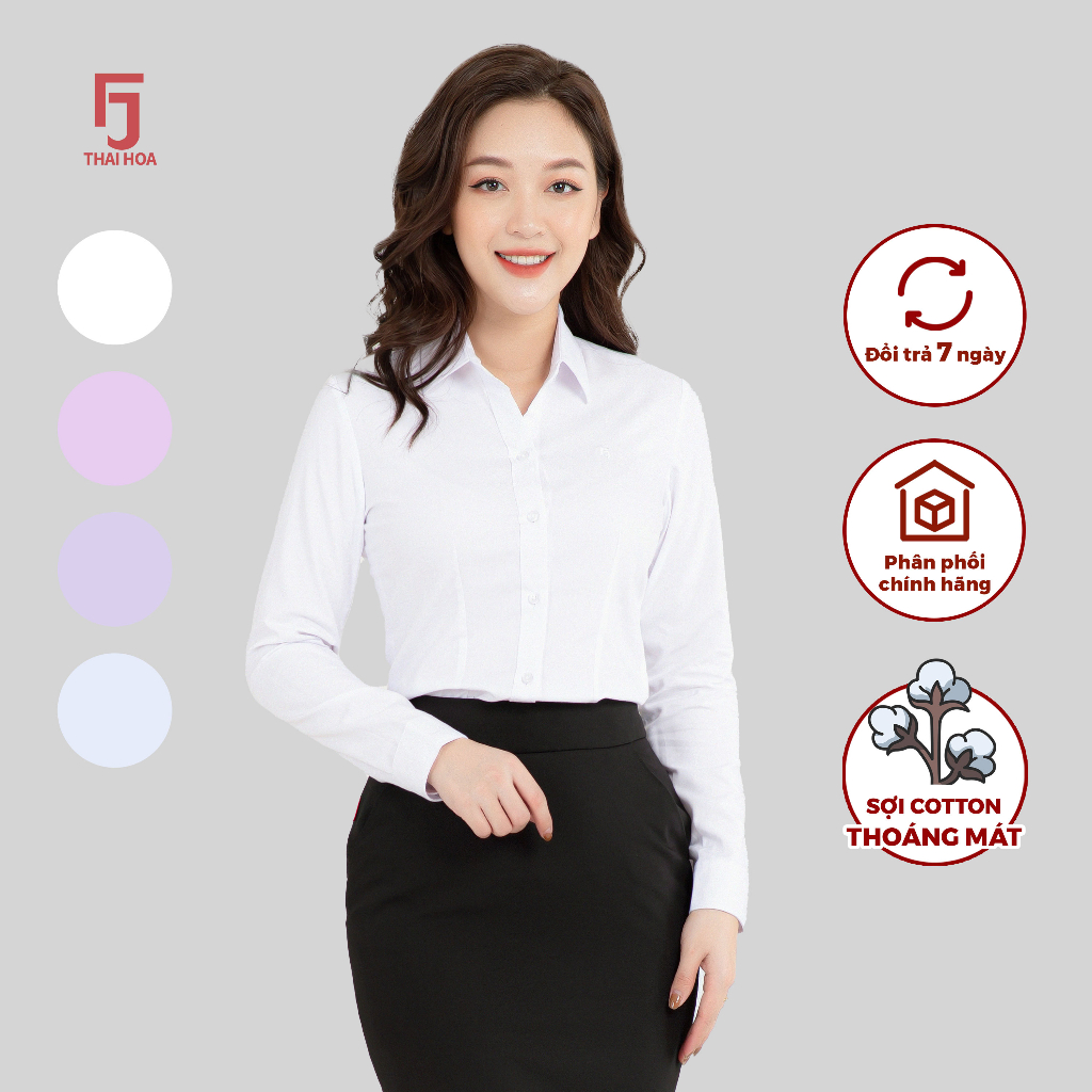Áo sơ mi nữ công sở thiết kế dài tay form đẹp nhiều màu Thái Hòa ASW0101-R04