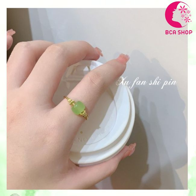 Nhẫn Đính Hạt Đá Thủy Tinh Màu Xanh Nhân Tạo Thời Trang Cho Nữ