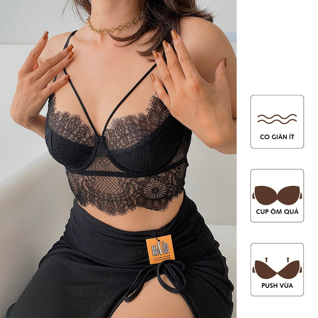 Áo Bralette có gọng, không mút ren mềm mại co giãn thiết kế dây V tôn vòng quả phong cách quyến rũ Cô Kim 7