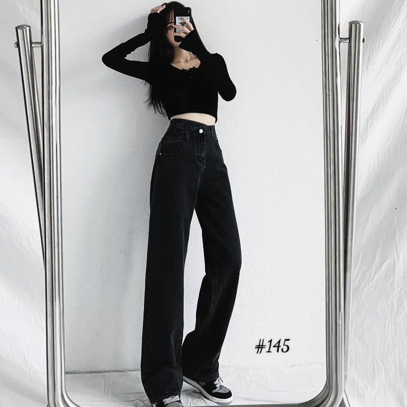 Quần ống suông rộng kaki nữ hàng vnxk kiểu quần baggy nữ kaki lưng cao từ 40kg đến 80kg bigsize MS145 2KJean