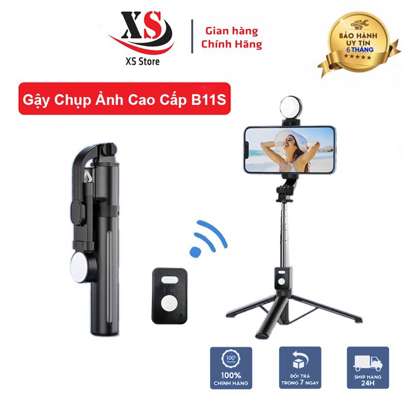 Gậy Chụp Ảnh Cao Cấp B11S 3 Chân, Kèm Tripod, Đèn Led, Điều Khiển Từ Xa - XS Store