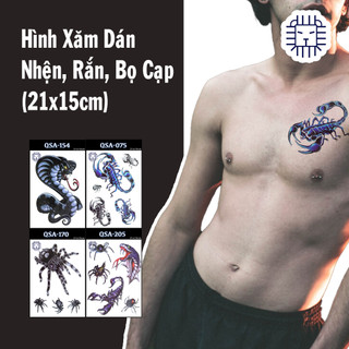 [Loại Ngắn Ngày] Hình Xăm Dán Nhện, Rắn, Bọ Cạp Chụp Ảnh, Đóng Phim, Dễ Dàng Tẩy Xóa - Dùng 2-5 Ngày (21x15cm)