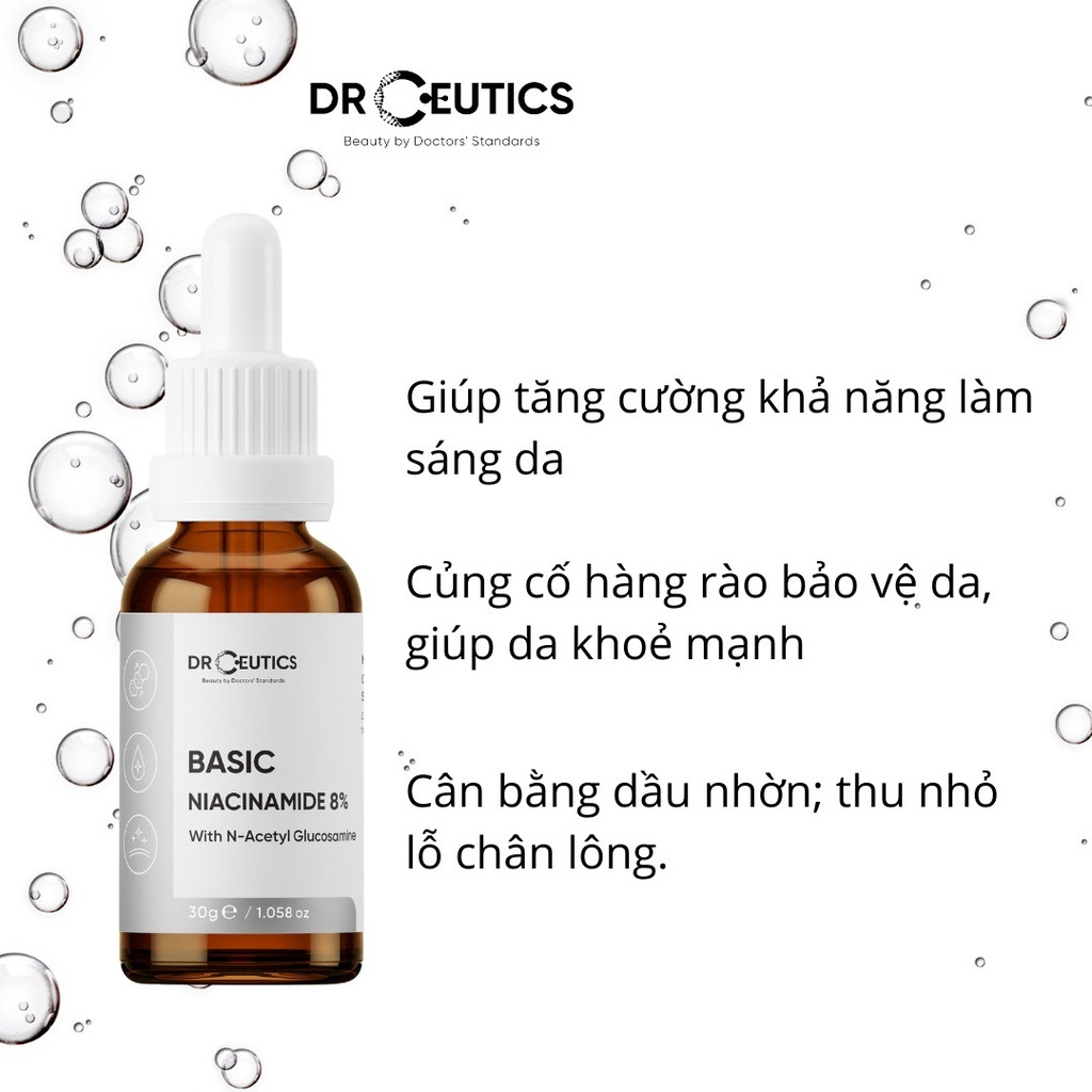 Tinh Chất Niacinamide Basic 8% DrCeutics Cho Da Dầu Mụn 30g-100g