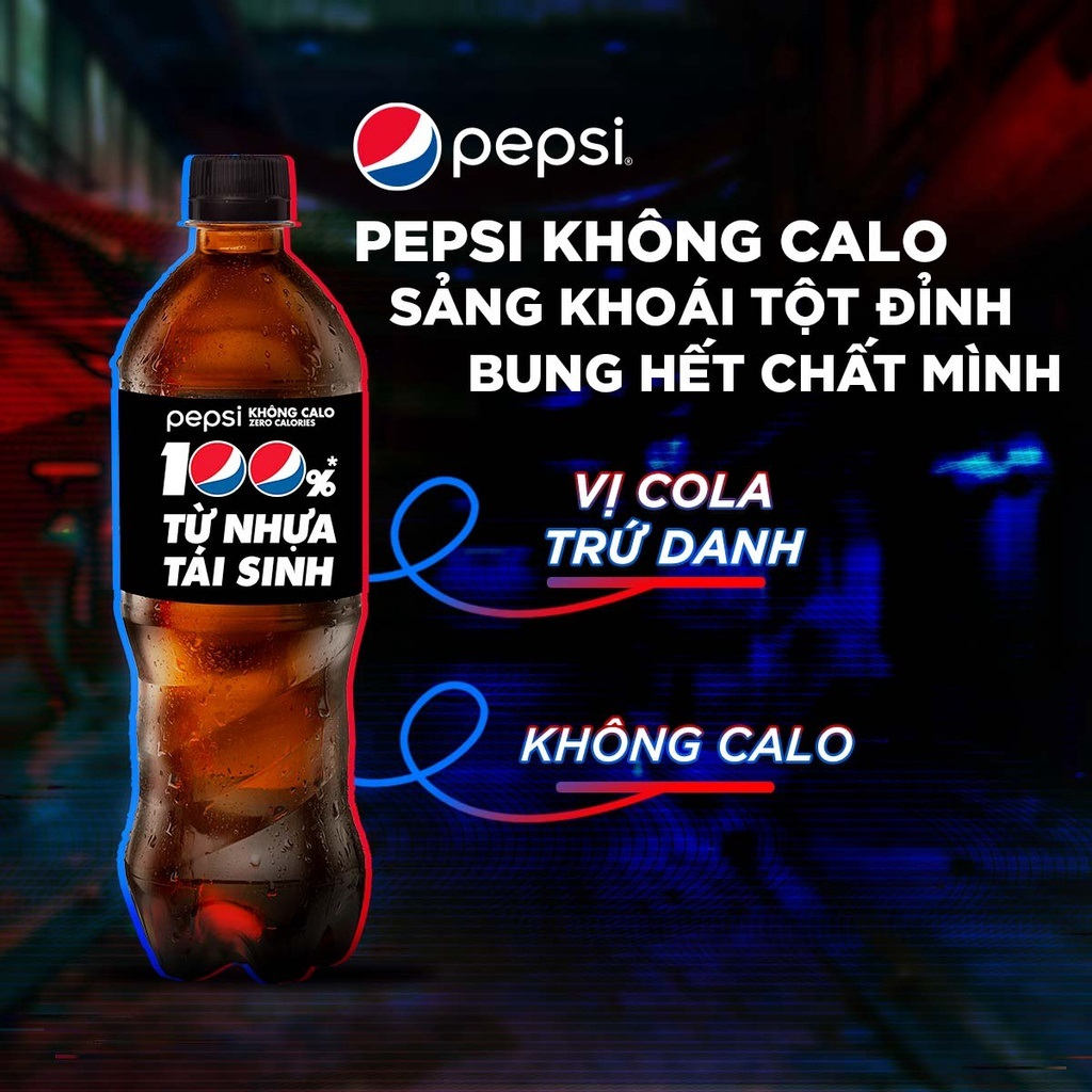 [HỎA TỐC]Thùng 24 Chai Nước Ngọt Có Gaz Pepsi Không Calo (390ml /chai)