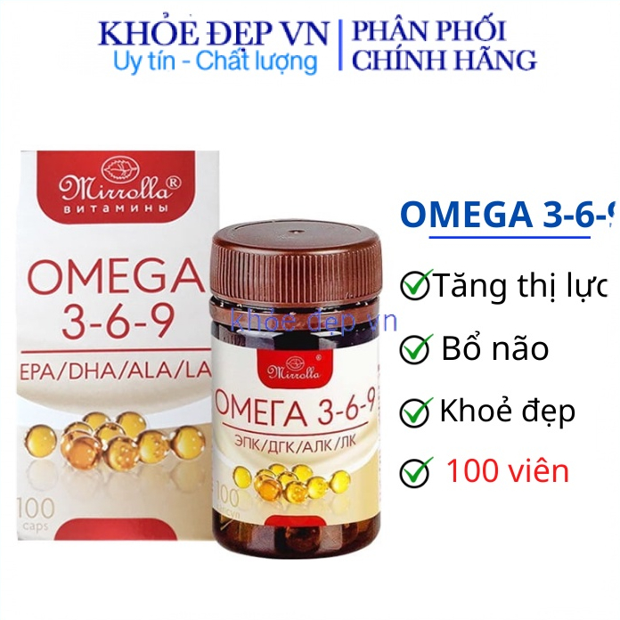 Viên uống Omega 369 Mirrolla Nga 100 viên, Omega tốt cho sức khỏe, trắng da, đẹp da