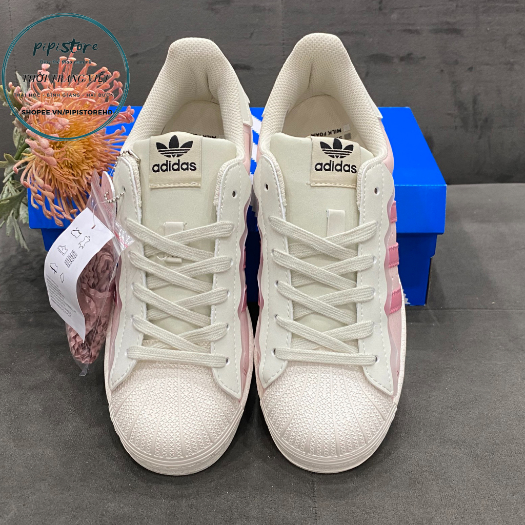 Giày adidas superstar, adidas Sò hồng, màu hồng kem bản S.C 2022 dây hồng full box