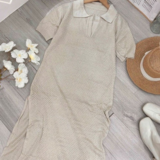 Đầm Len Suông Cổ V Xẻ Tà