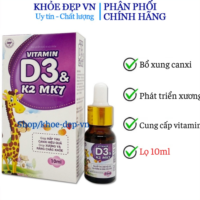 Tinh chất Vitamin D3 K2 MK7 nhỏ giọt giúp chắc khỏe xương răng - Chai 10ml