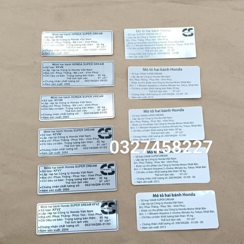 Tem thông số năm sản xuất xe Super DREAM , hộp xích cacte