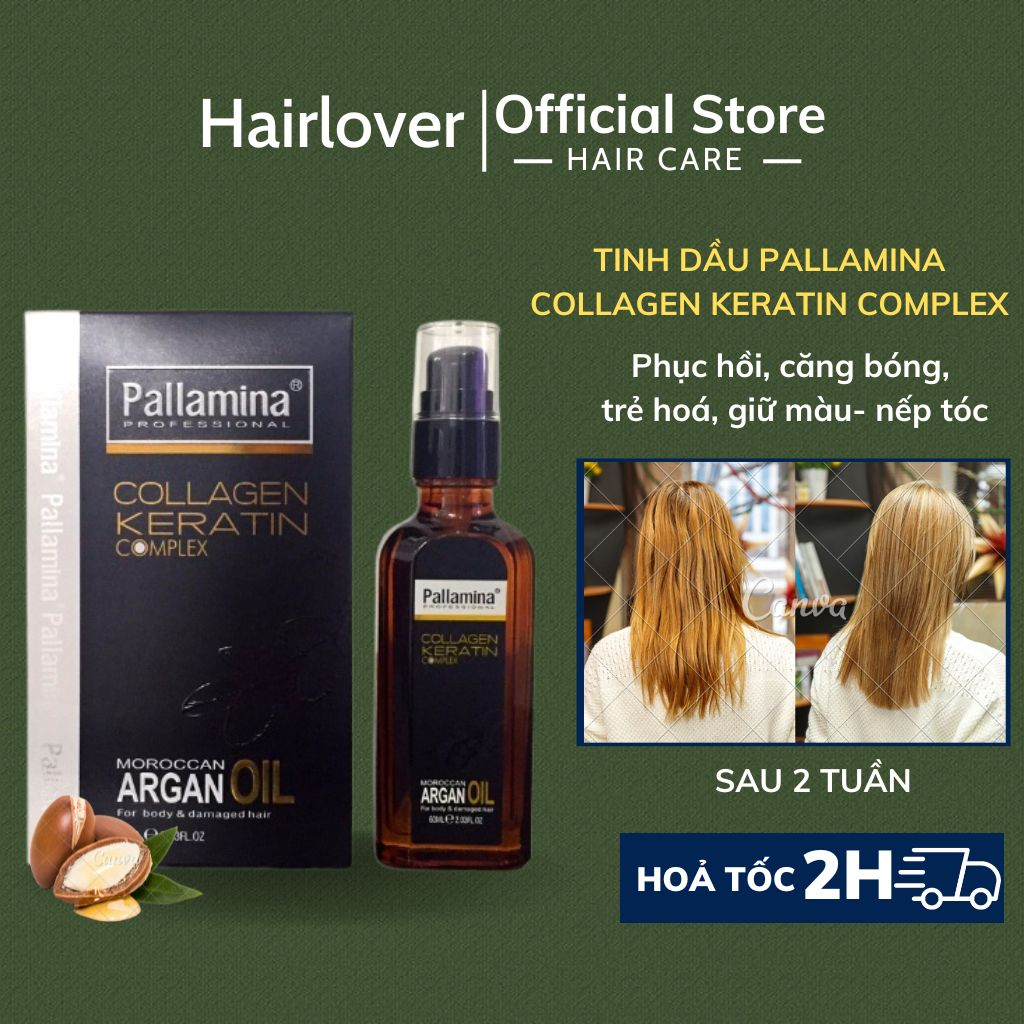 Tinh Dầu dưỡng tóc phục hồi tóc khô xơ hư tổn giữ nếp tóc hương nước hoa, Serum dưỡng tóc uốn Pallamina Argan Oil 60Ml