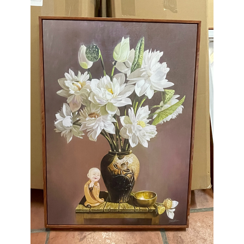 Tranh treo tường hoa sennền cổ , treo phòng khách , phòng thờ,phòng trà,.... mang lại sự tịnh tâm an yên