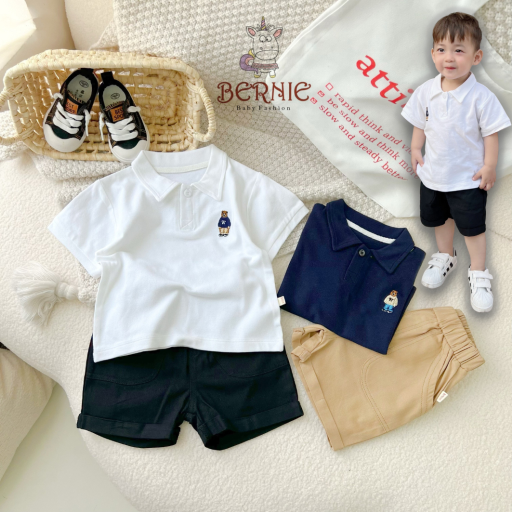 Set bộ áo thun Polo quần đùi BERNIE phong cách Hàn Quốc cho bé trai đi chơi, đi học, Lễ Tết BE45