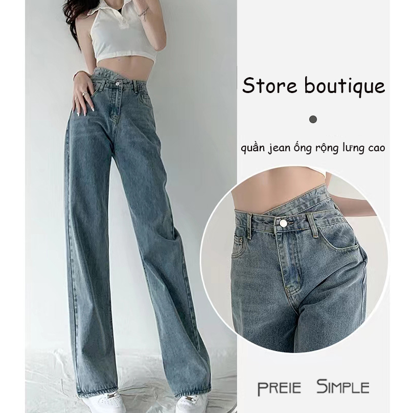 quân jean nữ lưng cao baggy nữ quần jeans quân Thời trang phong cách Hàn Quốc Denim sọc chất lượng cao ulzzang