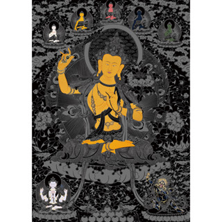 Bồ Tát Mật Tông tranh Thangka vàng, Phật A Di Đà Thiền định và giải tỏa, Tranh trang trí tô màu vẽ tay không khung