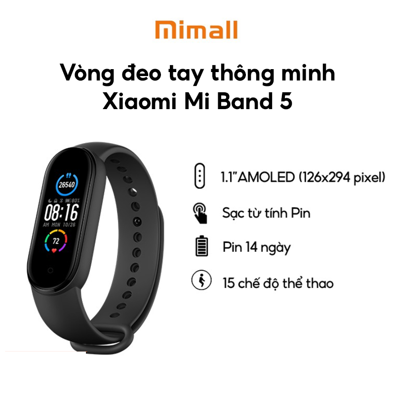 Vòng đeo tay thông minh Xiaomi Mi Band 5 (Global Version) - Chính hãng BH 12 tháng