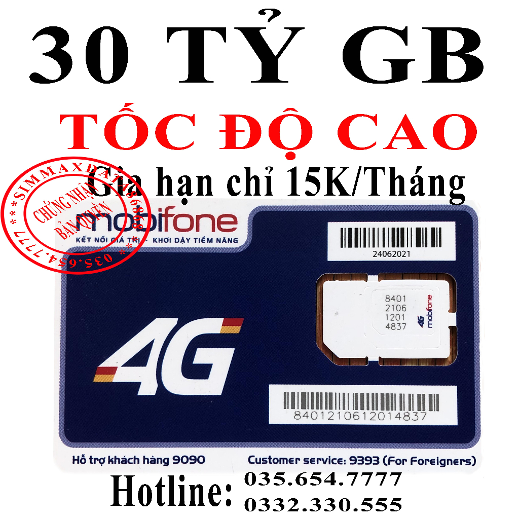 Siêu Sim 4G. 30 Tỷ GB Mobifone.