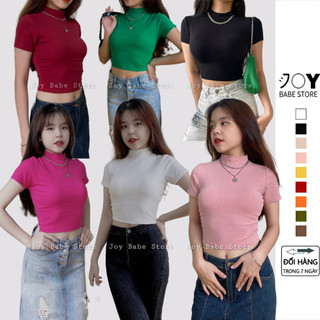 Áo cổ lọ tay ngắn croptop ôm đồ đi đà lạt style JOY BABE baby tee cổ cao áo thu đông nữ 2C CRON 3