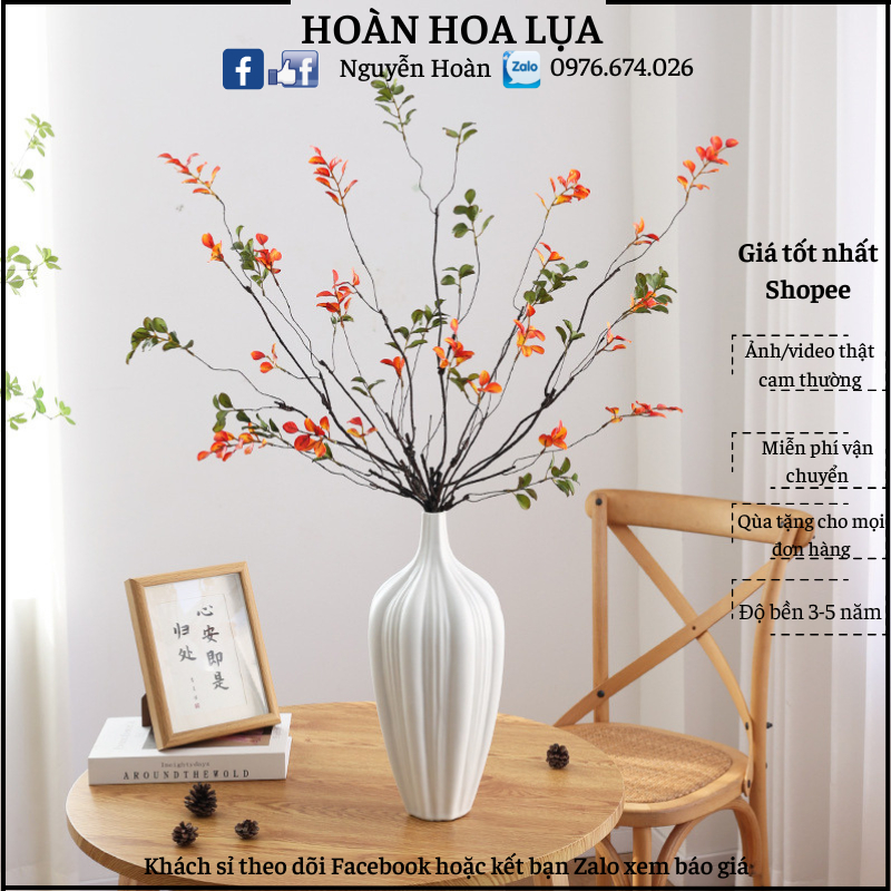 Hoa giả_Cành lá khô màu cam nghệ thuật cắm trang trí không gian nhà cửa cực đẹp